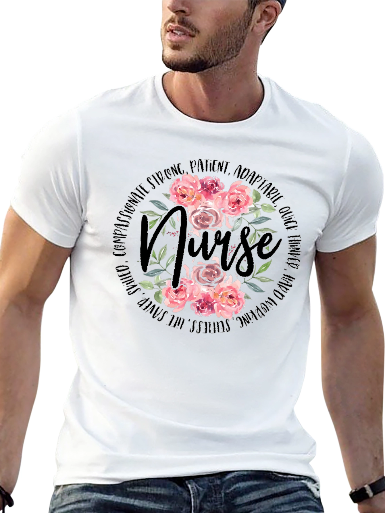 Floral Nurse T-Shirt - Compassionate & Strong
