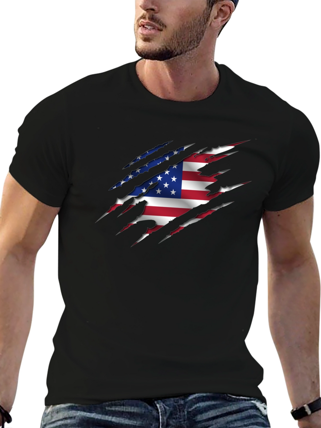 American Flag Ripped Graphic T-Shirt
