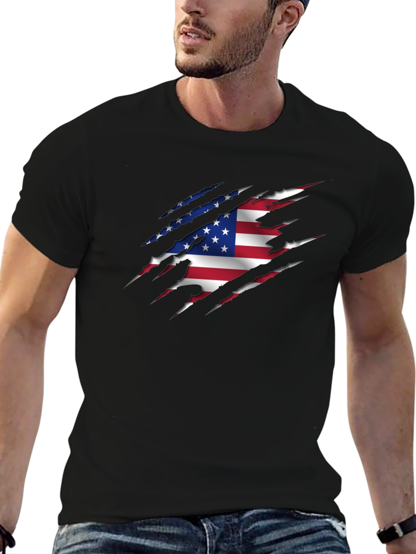 American Flag Ripped Graphic T-Shirt