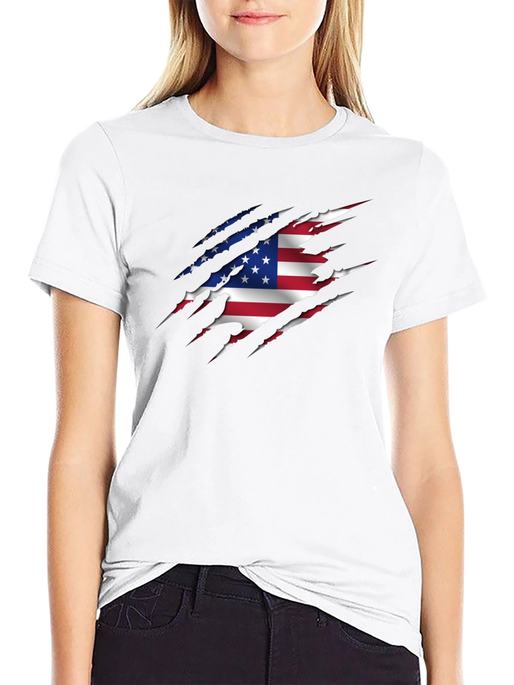 American Flag Ripped Graphic T-Shirt