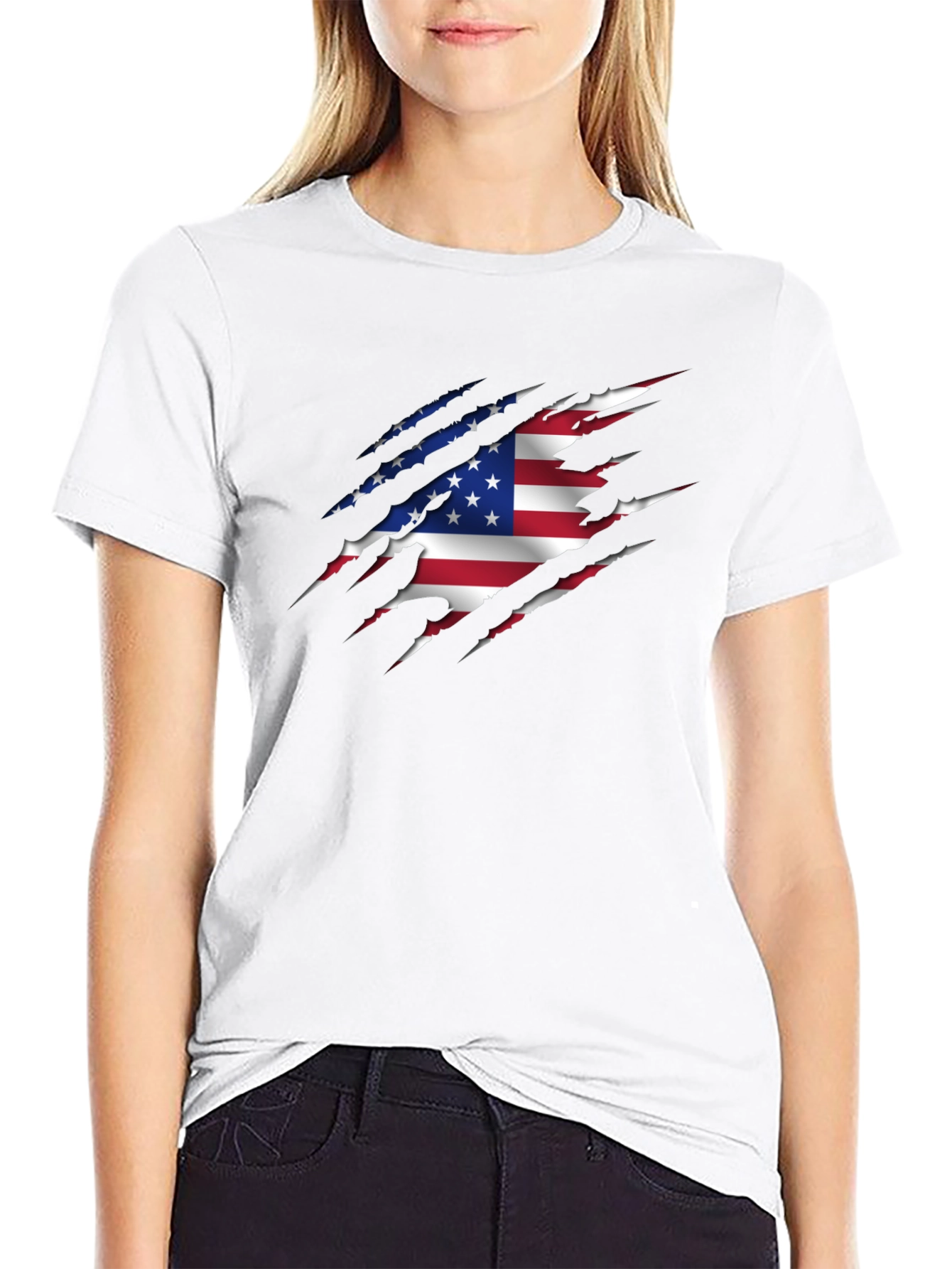 American Flag Ripped Graphic T-Shirt