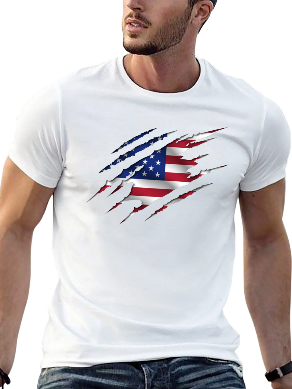 American Flag Ripped Graphic T-Shirt
