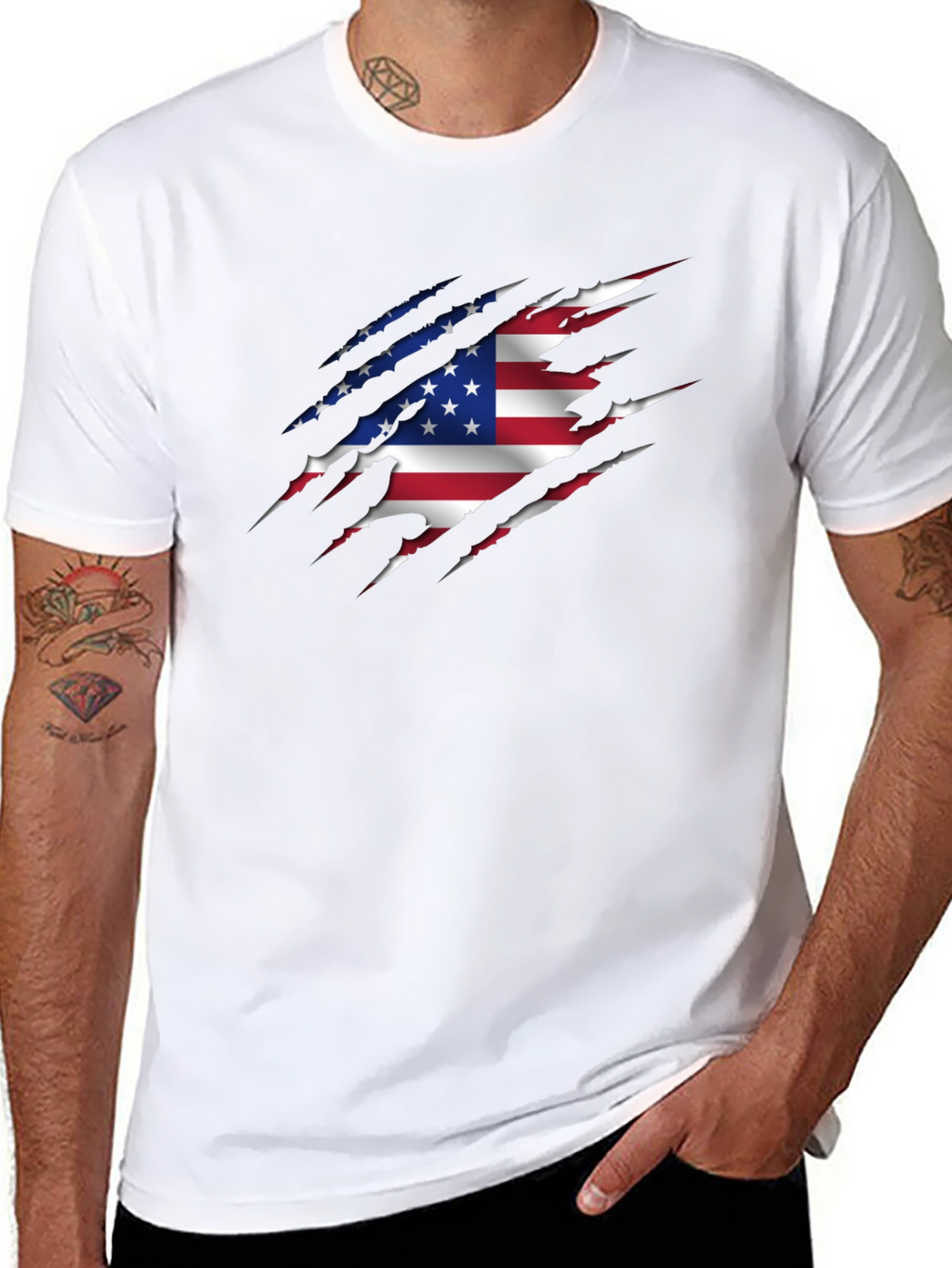 American Flag Ripped Graphic T-Shirt