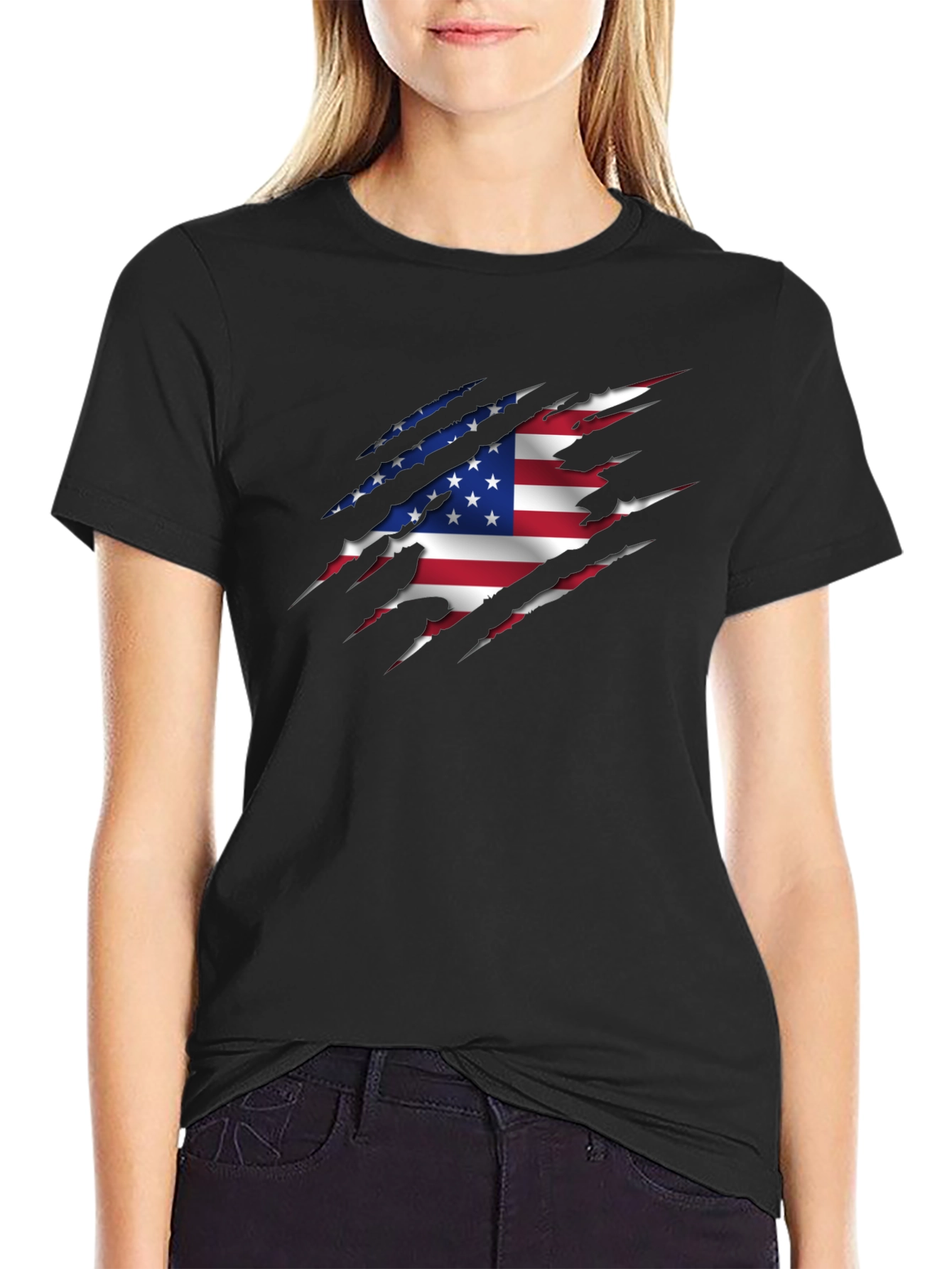 American Flag Ripped Graphic T-Shirt