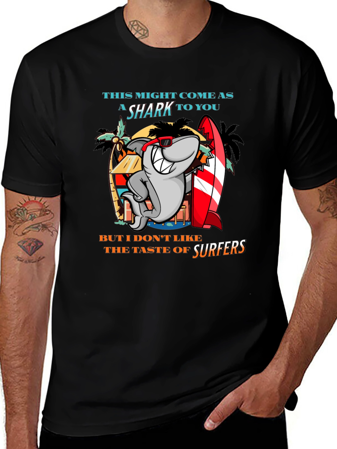 Funny Shark Surfer Graphic T-Shirt