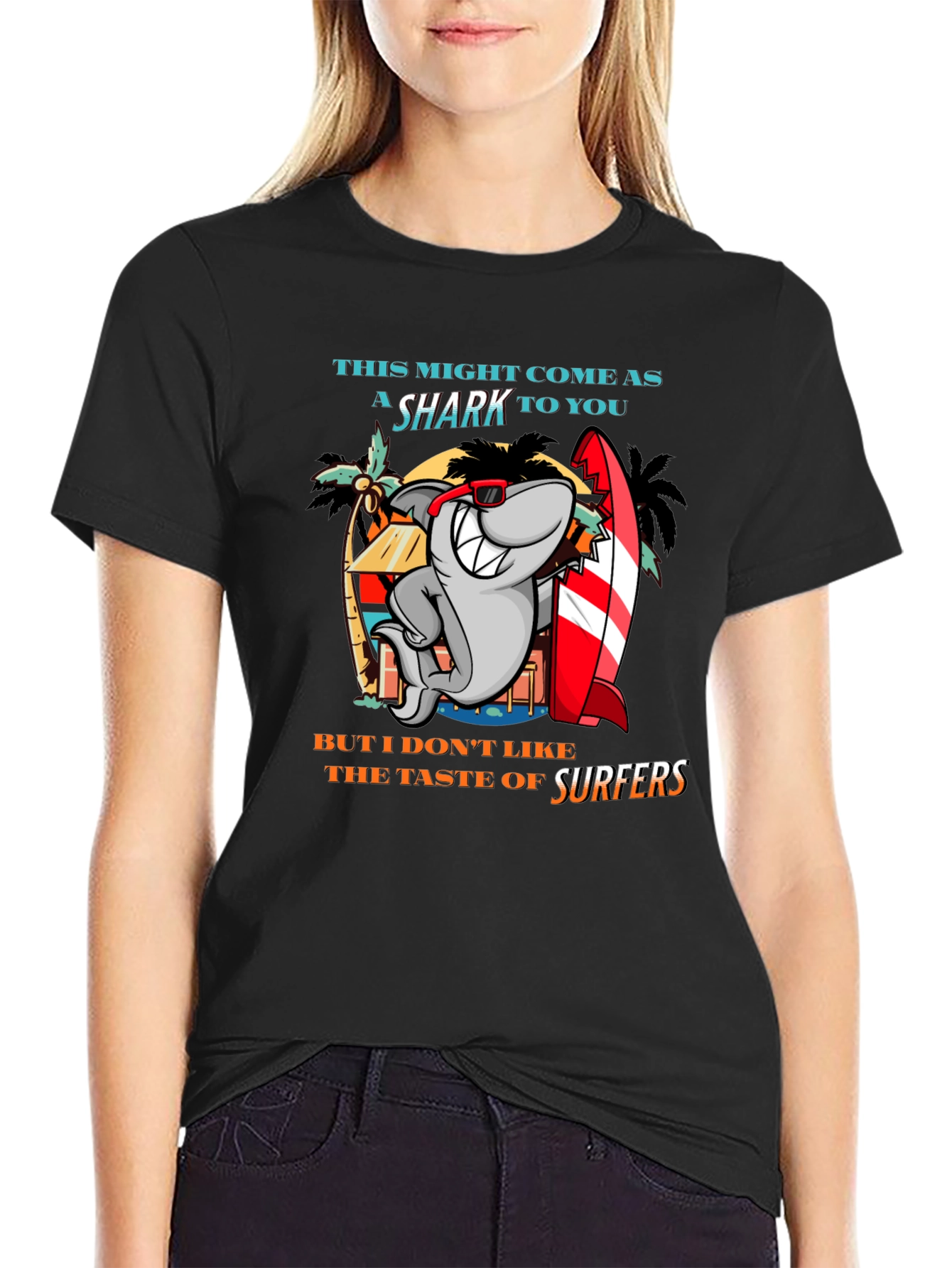 Funny Shark Surfer Graphic T-Shirt