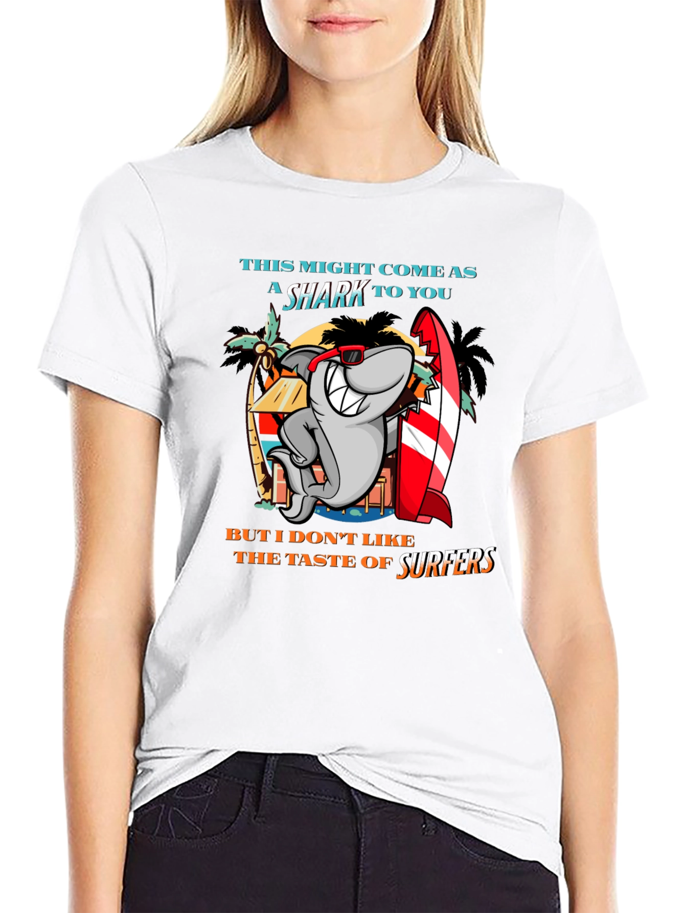 Funny Shark Surfer Graphic T-Shirt