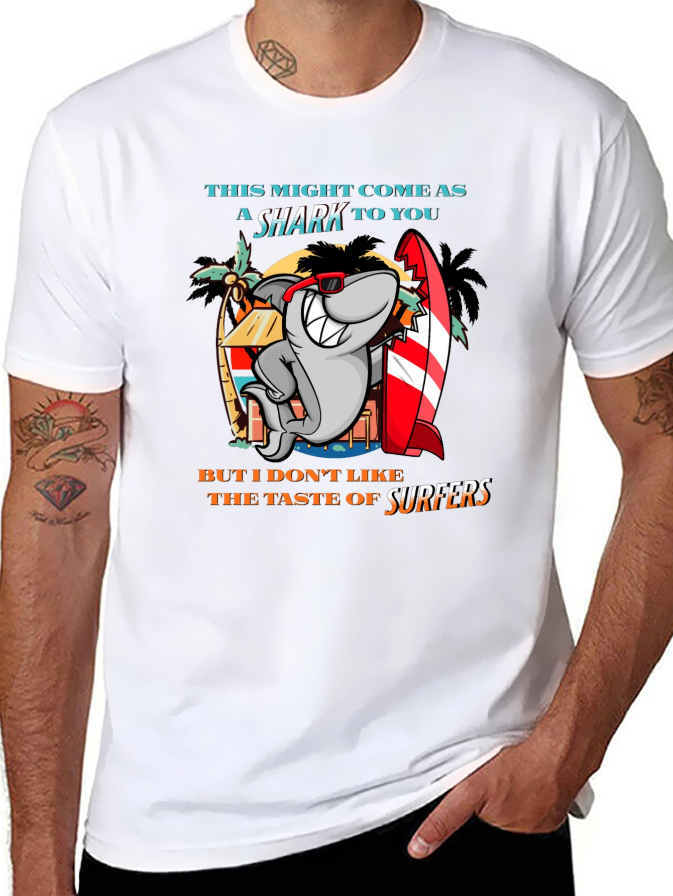 Funny Shark Surfer Graphic T-Shirt