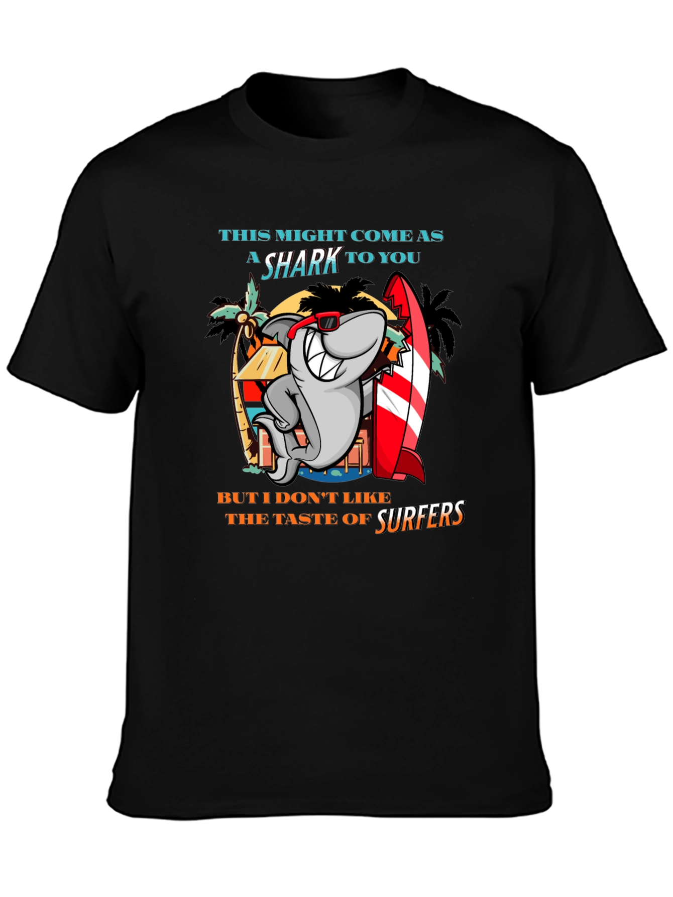 Funny Shark Surfer Graphic T-Shirt