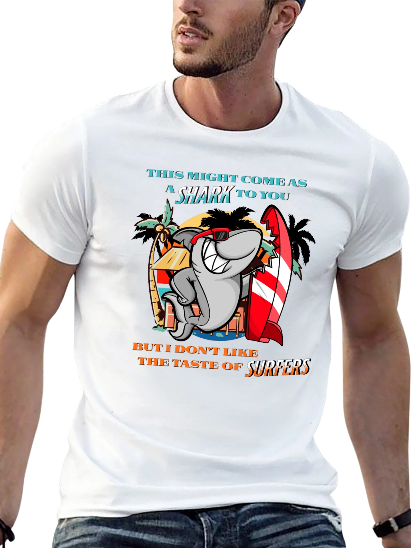 Funny Shark Surfer Graphic T-Shirt