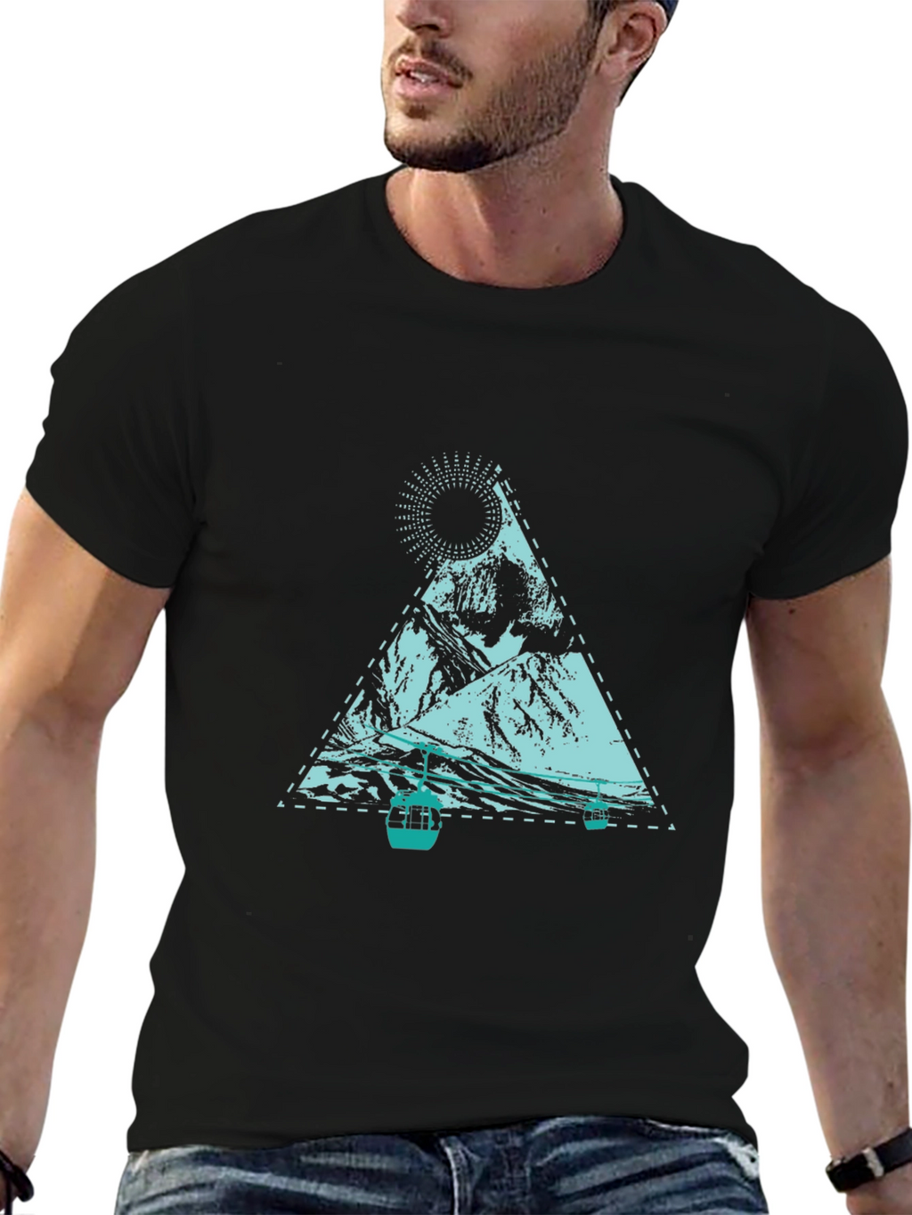 Mountain Graphic Tee - Black Cotton Casual T-Shirt