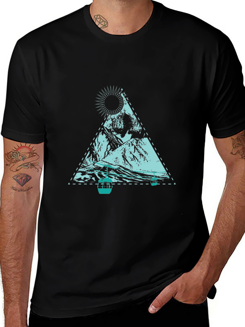 Mountain Graphic Tee - Black Cotton Casual T-Shirt