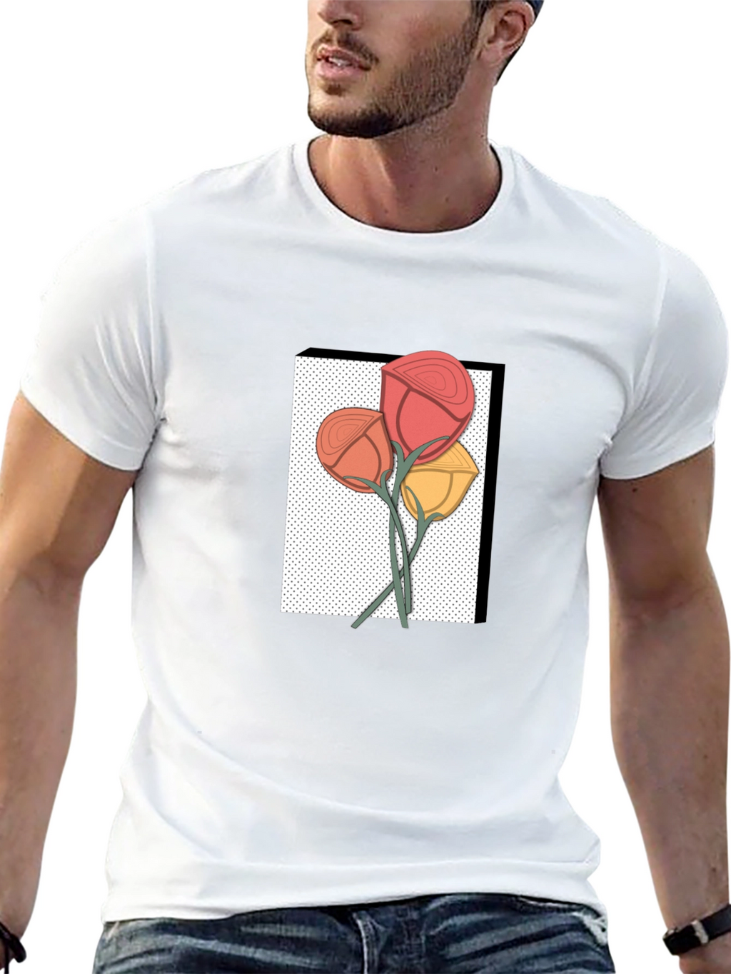 Floral Graphic Print Mens Black T-Shirt