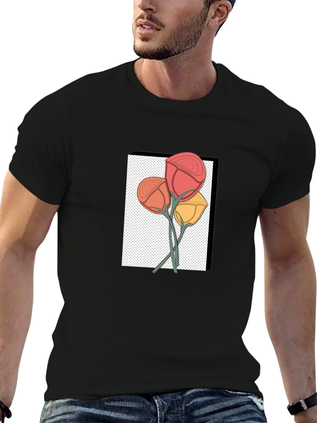 Floral Graphic Print Mens Black T-Shirt