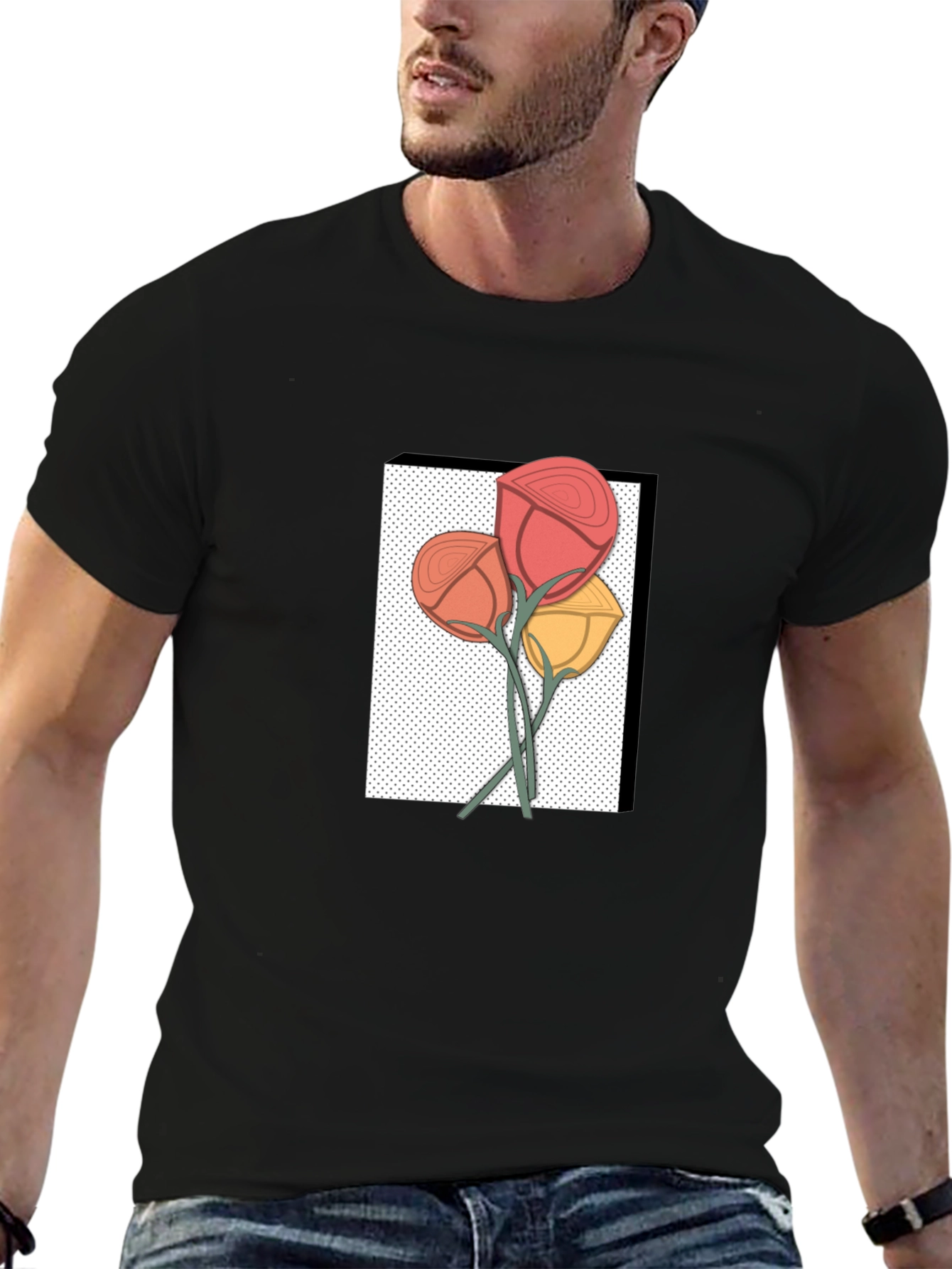 Floral Graphic Print Mens Black T-Shirt