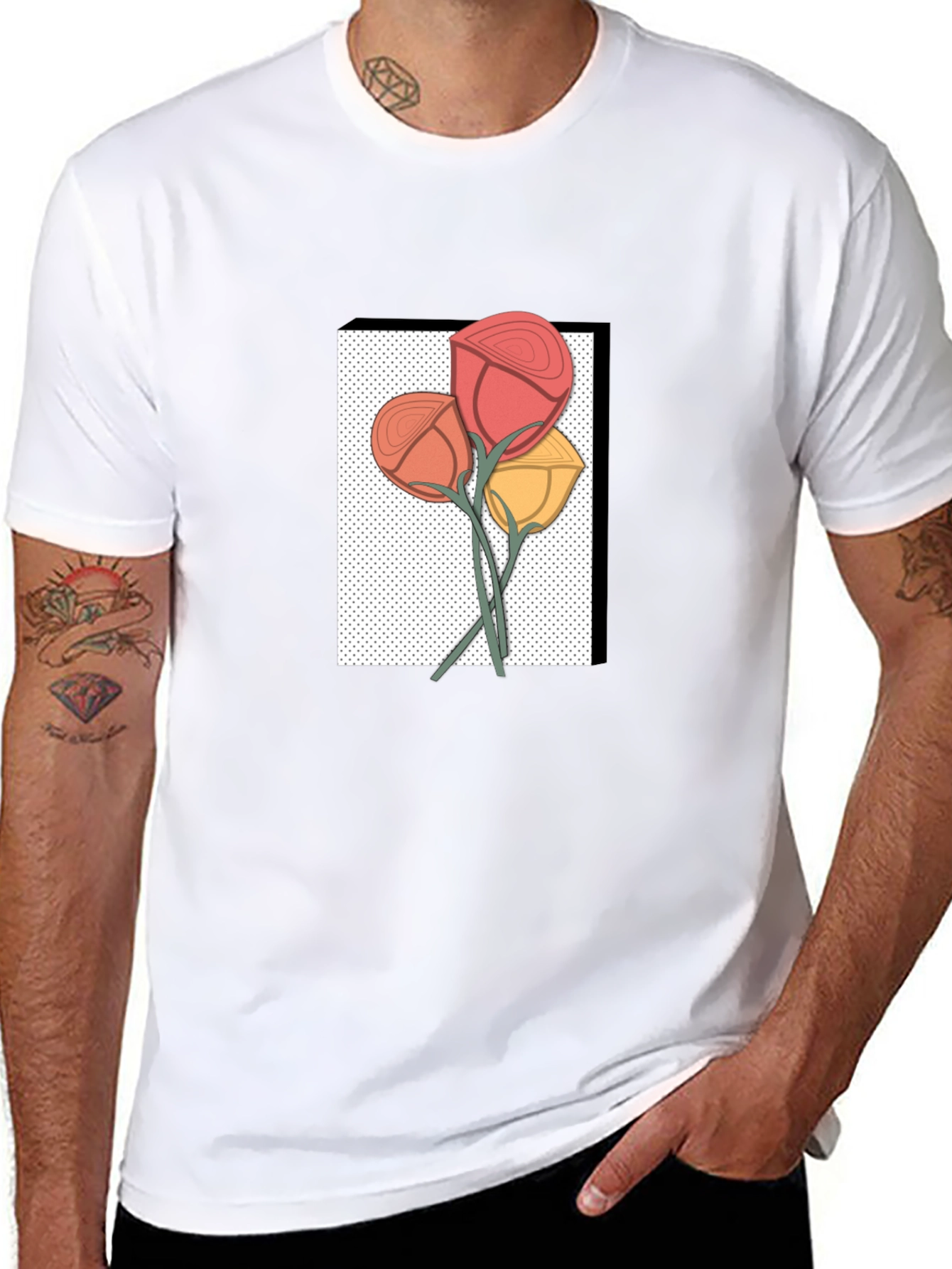 Floral Graphic Print Mens Black T-Shirt