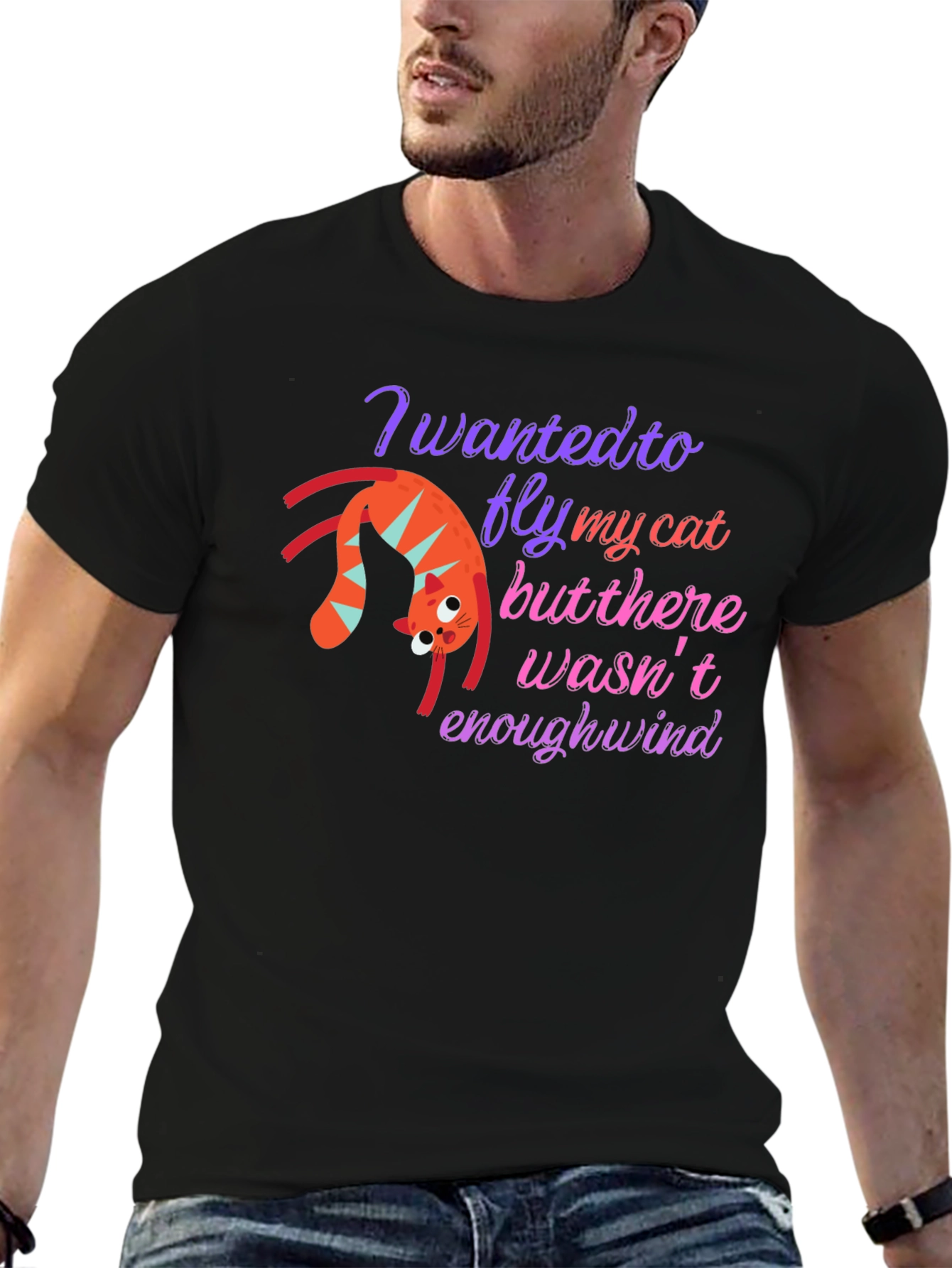 Funny Cat Flying T-Shirt - Whimsical Graphic Tee