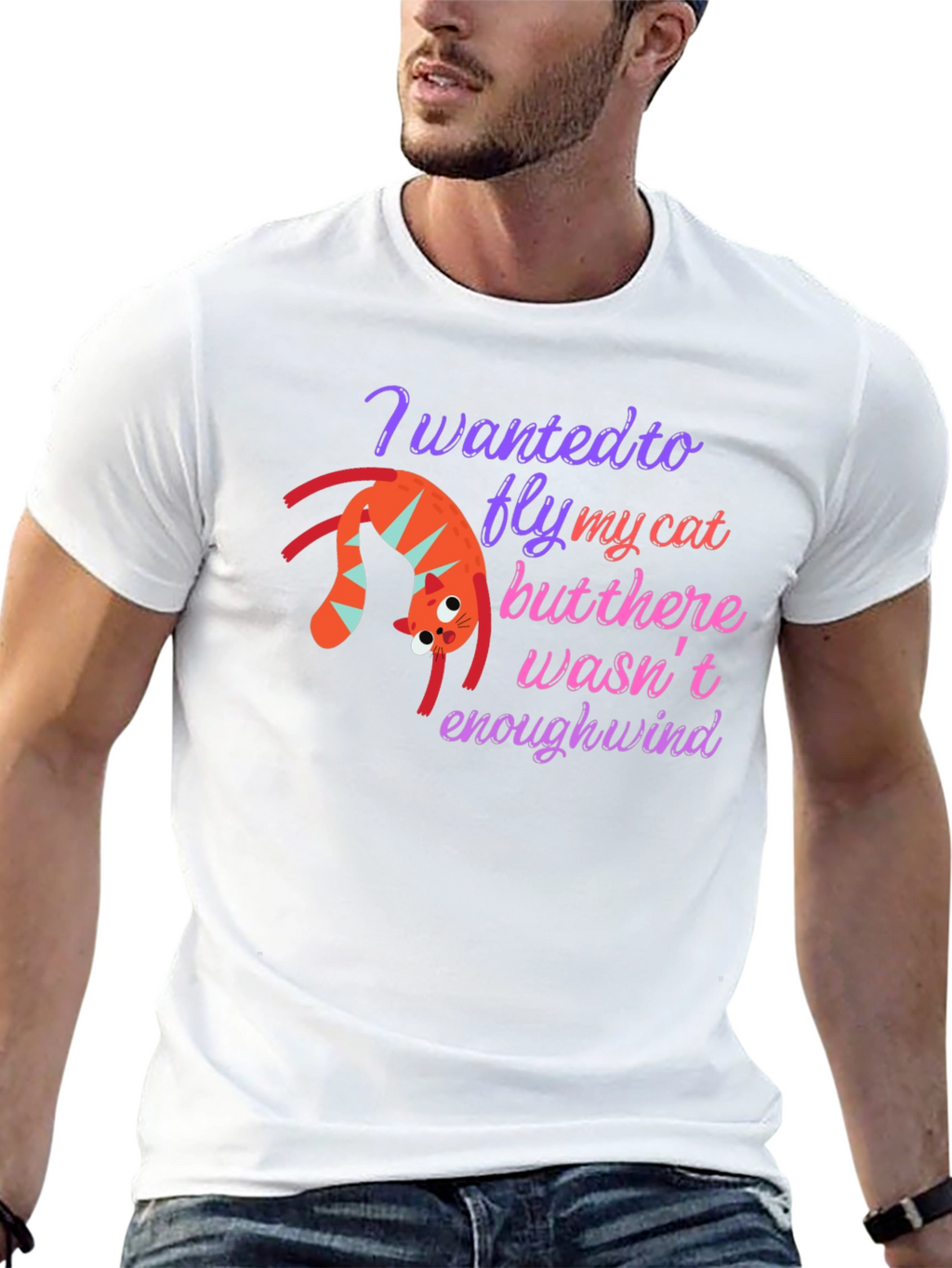 Funny Cat Flying T-Shirt - Whimsical Graphic Tee