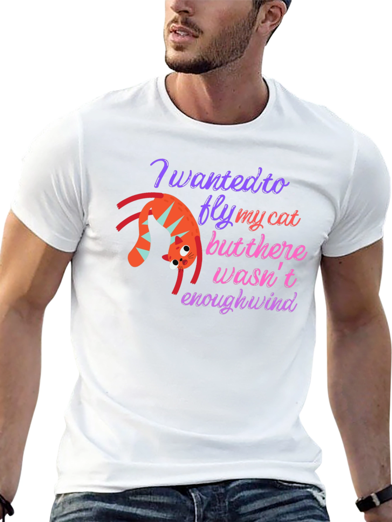 Funny Cat Flying T-Shirt - Whimsical Graphic Tee
