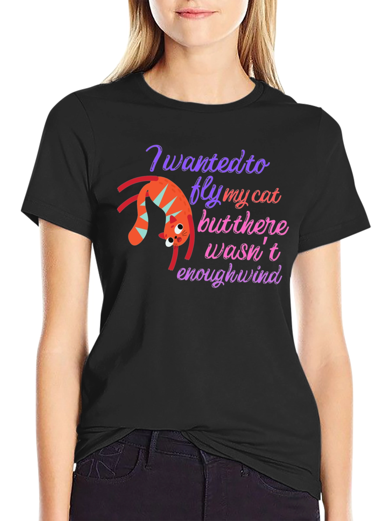 Funny Cat Flying T-Shirt - Whimsical Graphic Tee