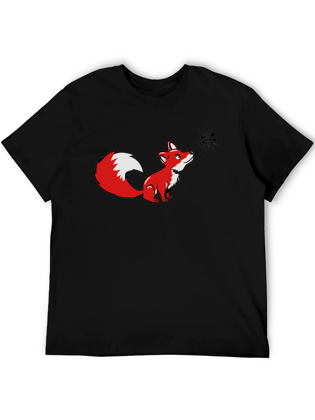 Fox and Butterfly Graphic Black T-Shirt