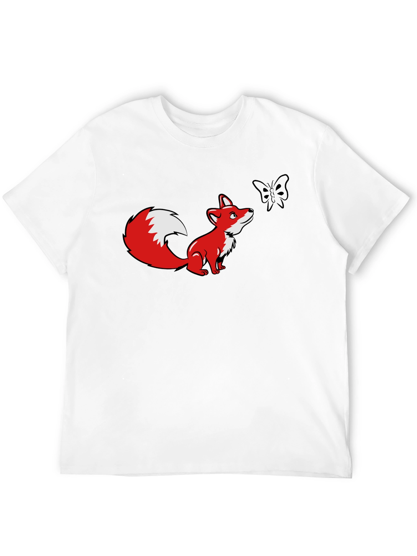 Fox and Butterfly Graphic Black T-Shirt