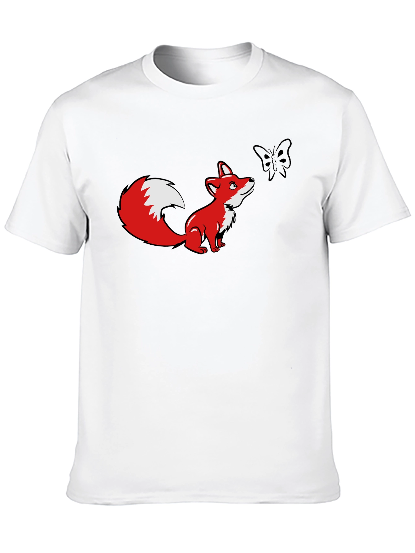 Fox and Butterfly Graphic Black T-Shirt
