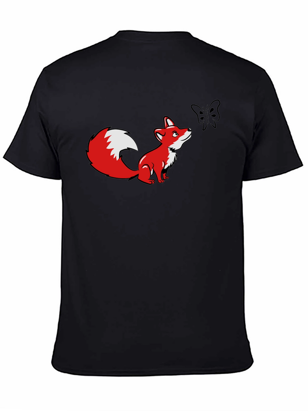 Fox and Butterfly Graphic Black T-Shirt