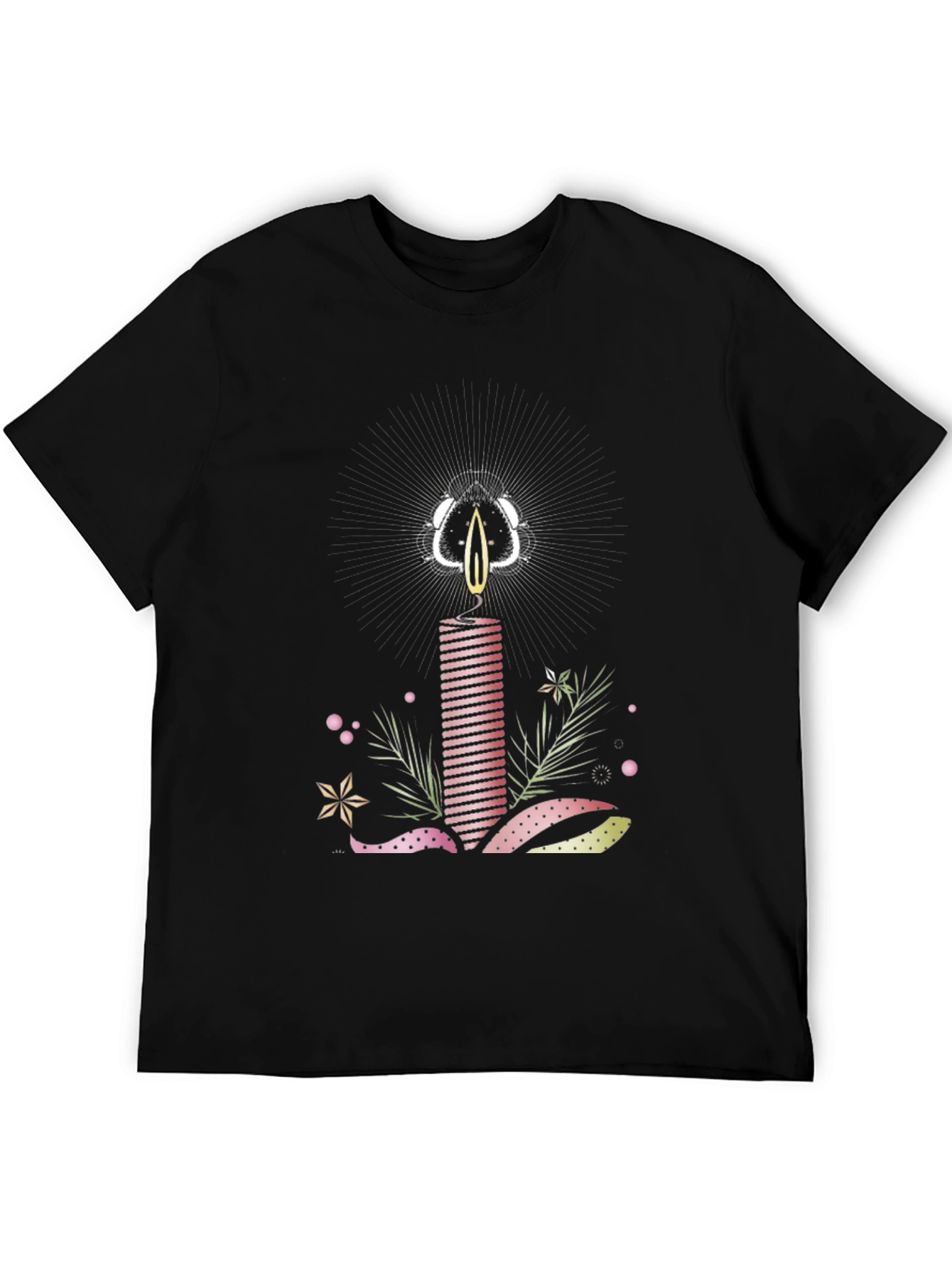 Striped Candle Graphic Tee - Stylish Cotton T-Shirt