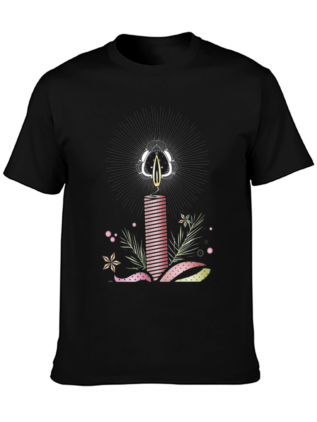 Striped Candle Graphic Tee - Stylish Cotton T-Shirt