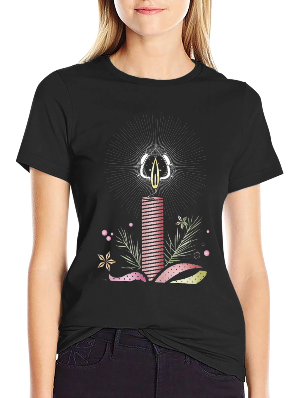 Striped Candle Graphic Tee - Stylish Cotton T-Shirt
