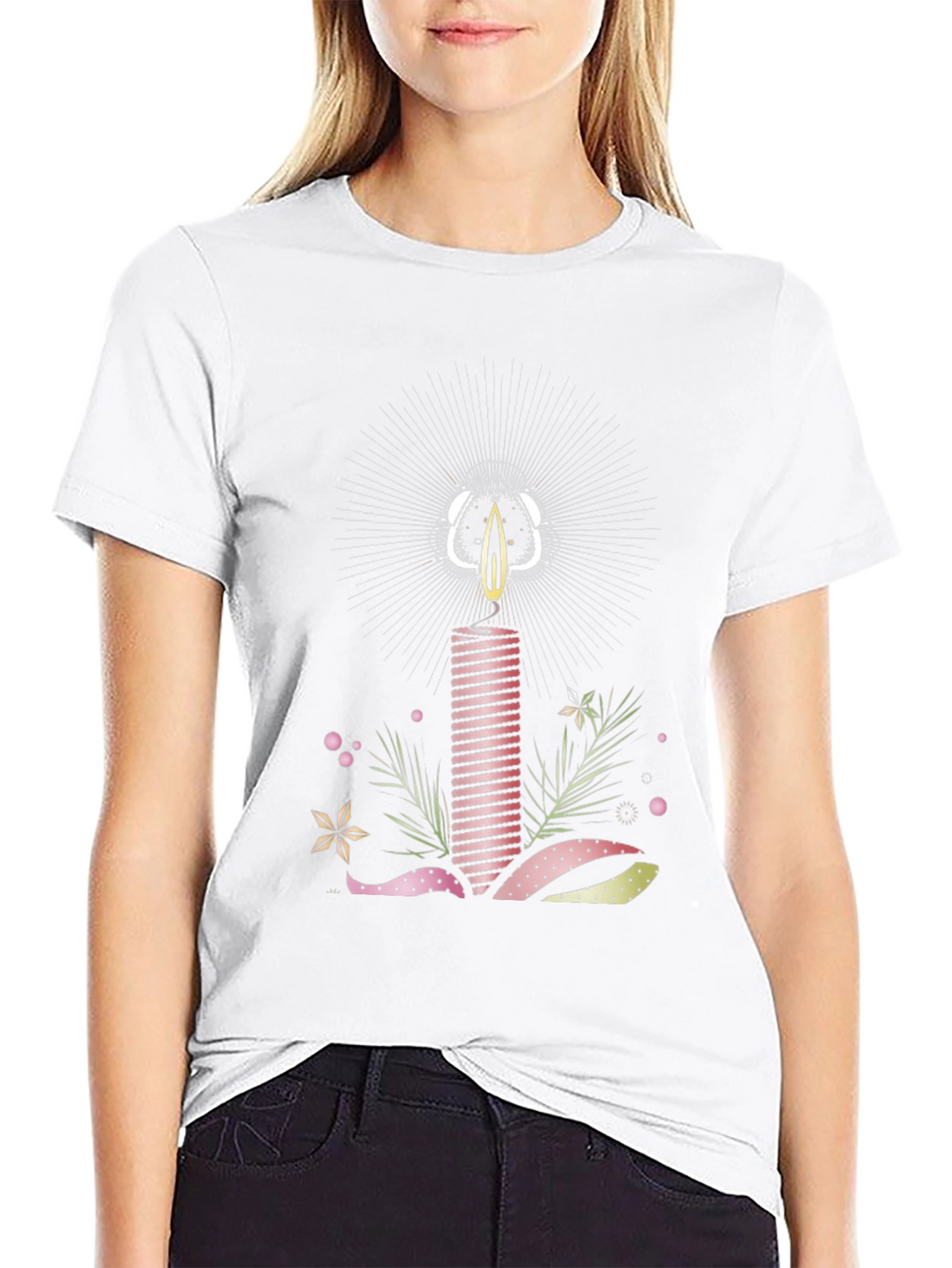 Striped Candle Graphic Tee - Stylish Cotton T-Shirt