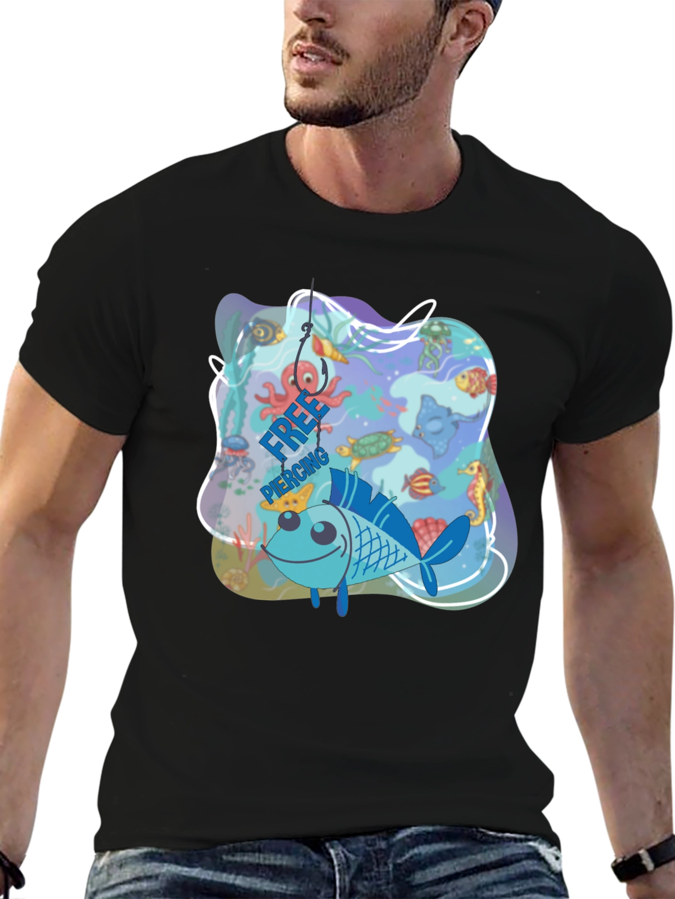 Funny Fish Hook Piercing T-Shirt