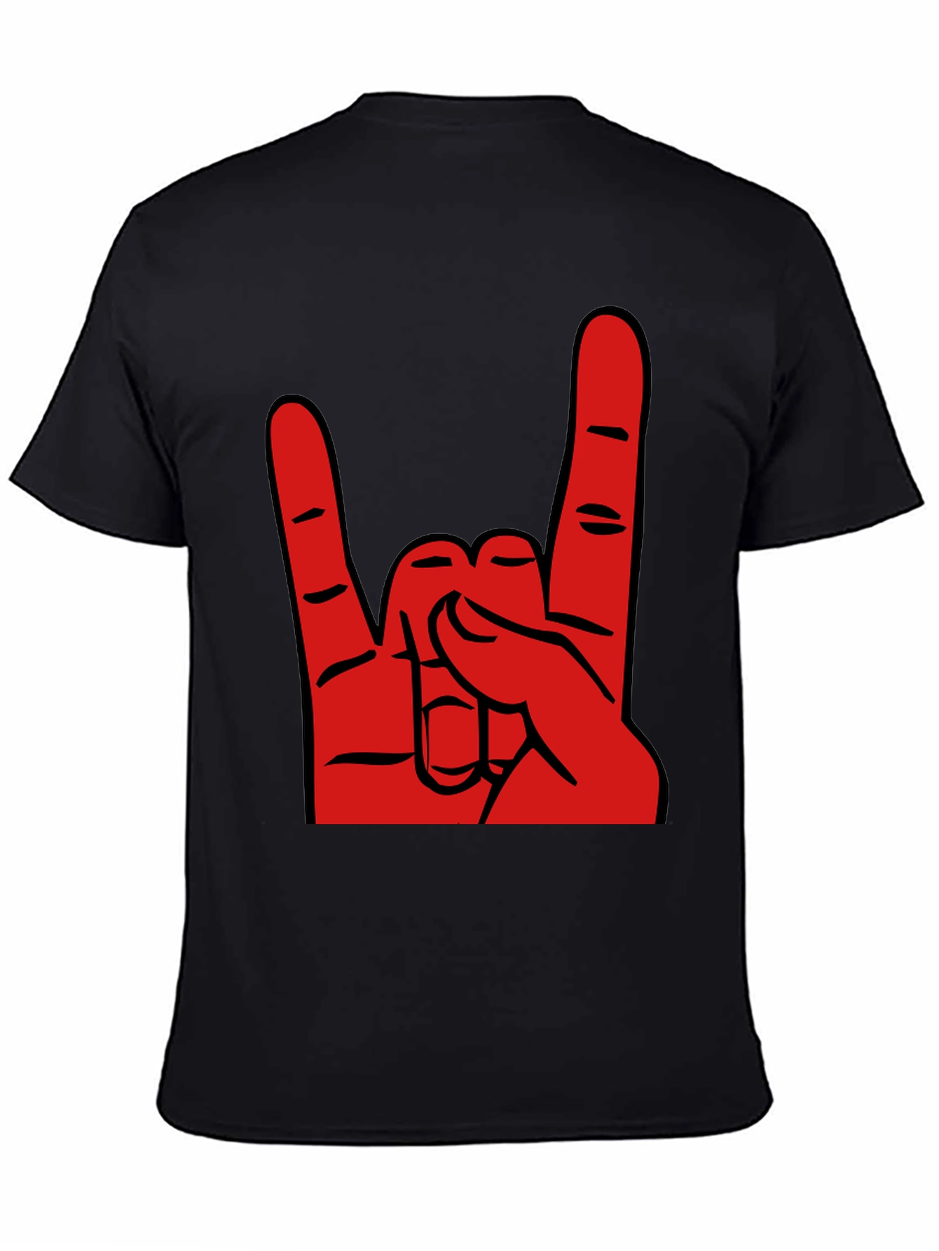 Rock On T-Shirt - Black Cotton Tee with Red Hand Gesture Graphic