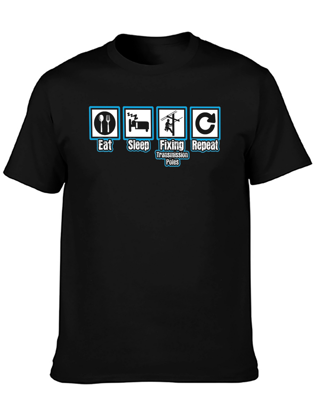 Eat Sleep Fix Transmission Poles Repeat Black T-Shirt