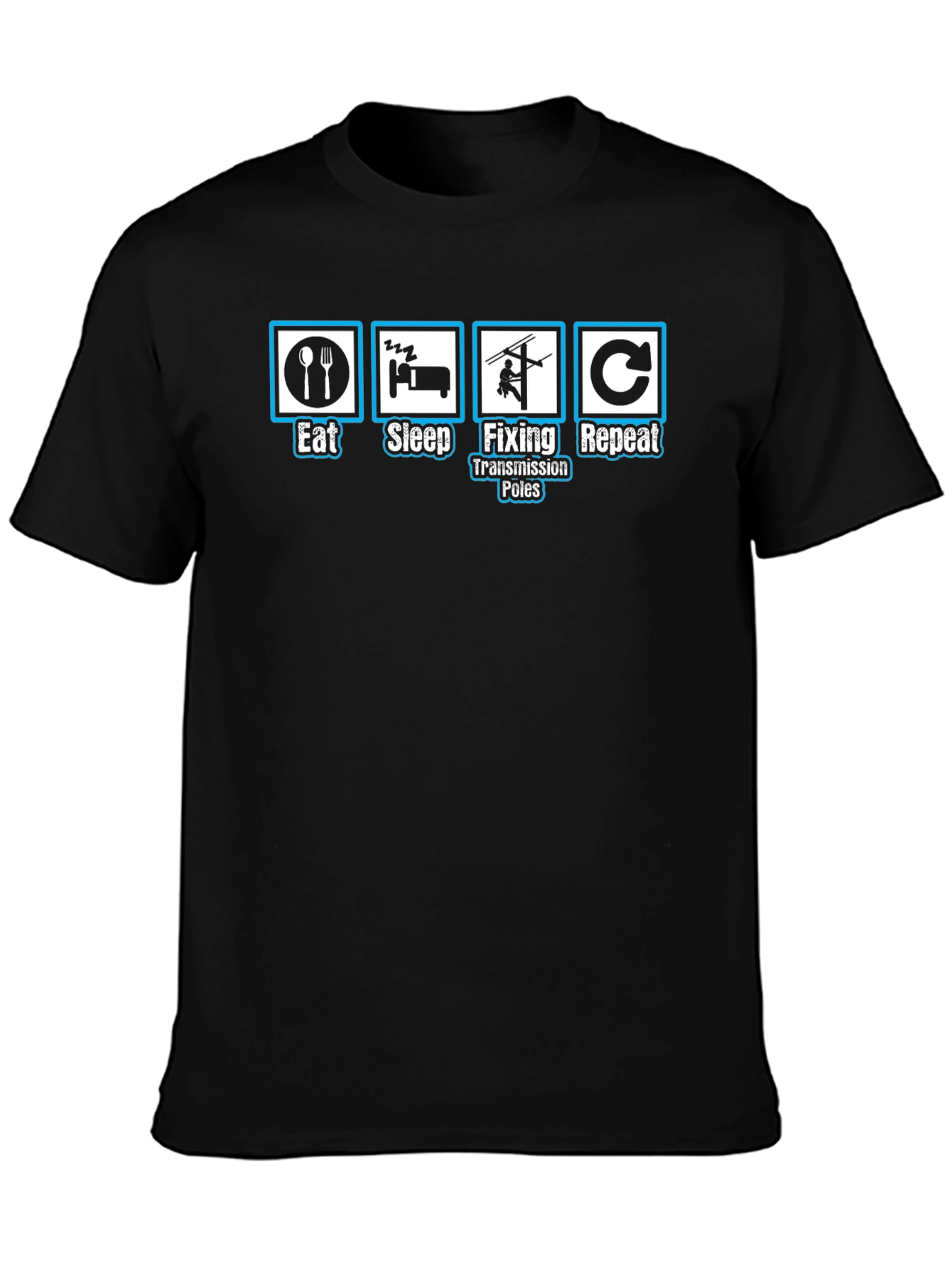 Eat Sleep Fix Transmission Poles Repeat Black T-Shirt