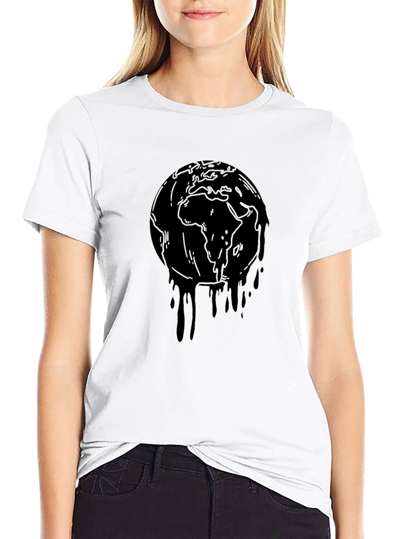 Melting Earth Graphic T-Shirt - Black Crew Neck