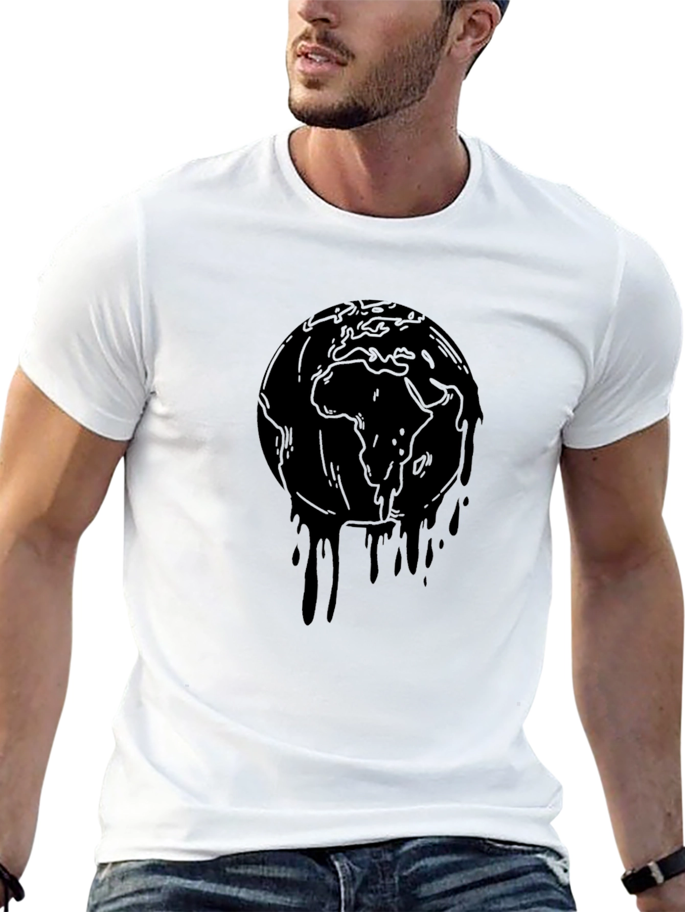 Melting Earth Graphic T-Shirt - Black Crew Neck