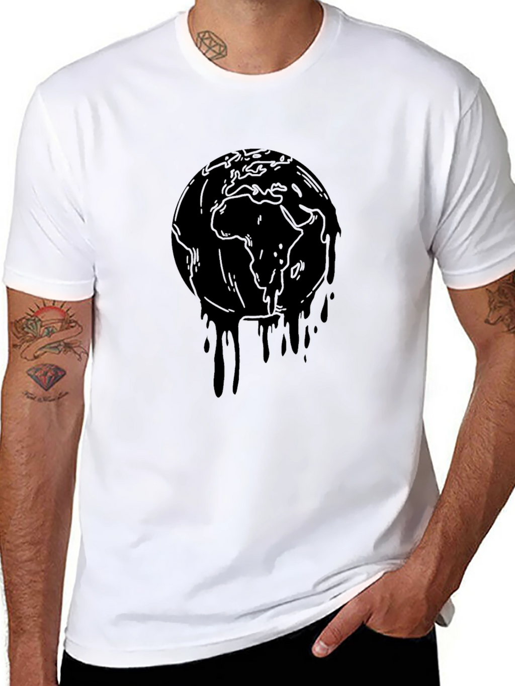 Melting Earth Graphic T-Shirt - Black Crew Neck
