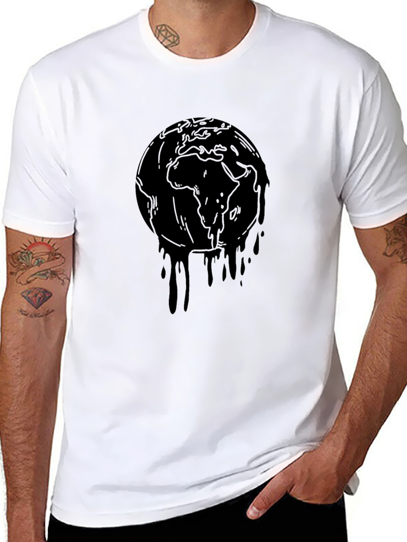 Melting Earth Graphic T-Shirt - Black Crew Neck