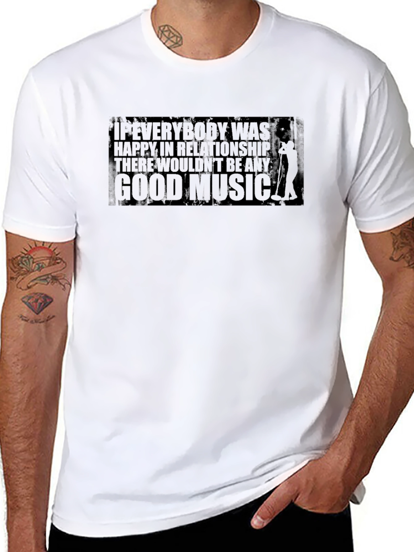 Mens Black Graphic T-Shirt - Music & Relationships