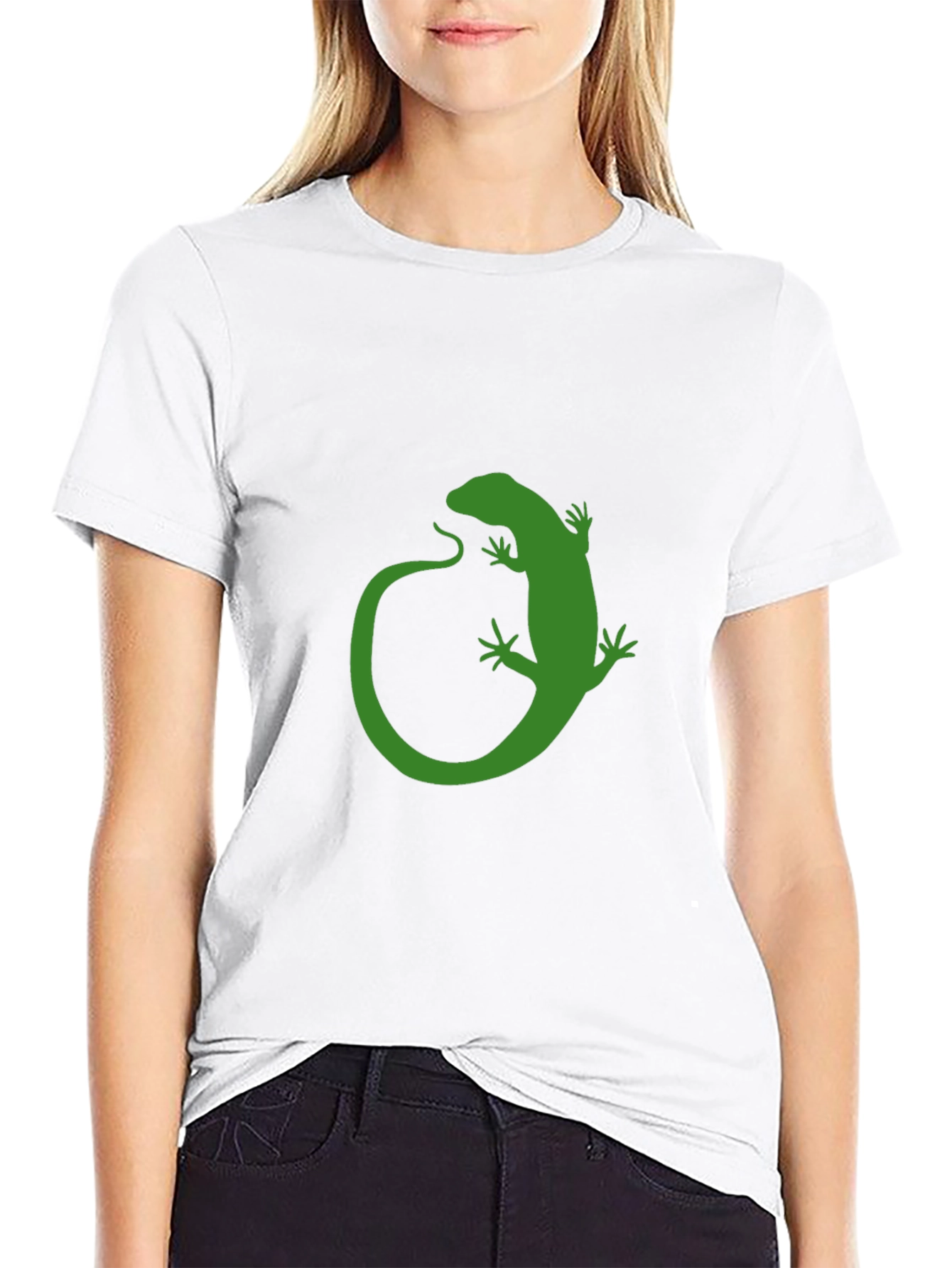 Green Lizard Graphic Black T-Shirt