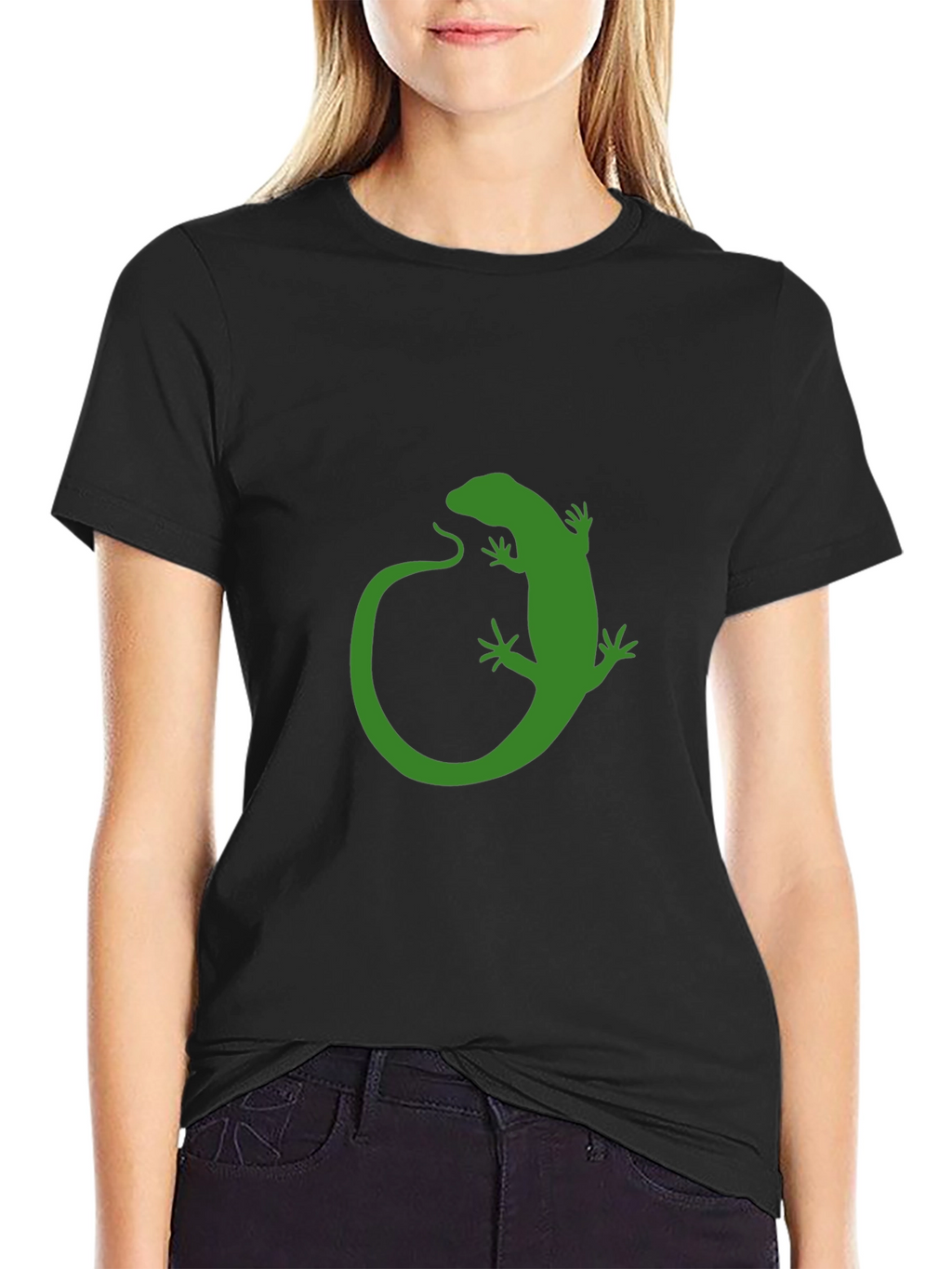 Green Lizard Graphic Black T-Shirt