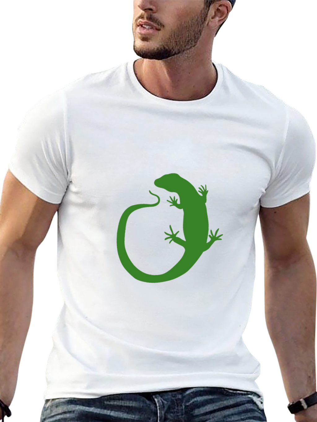 Green Lizard Graphic Black T-Shirt