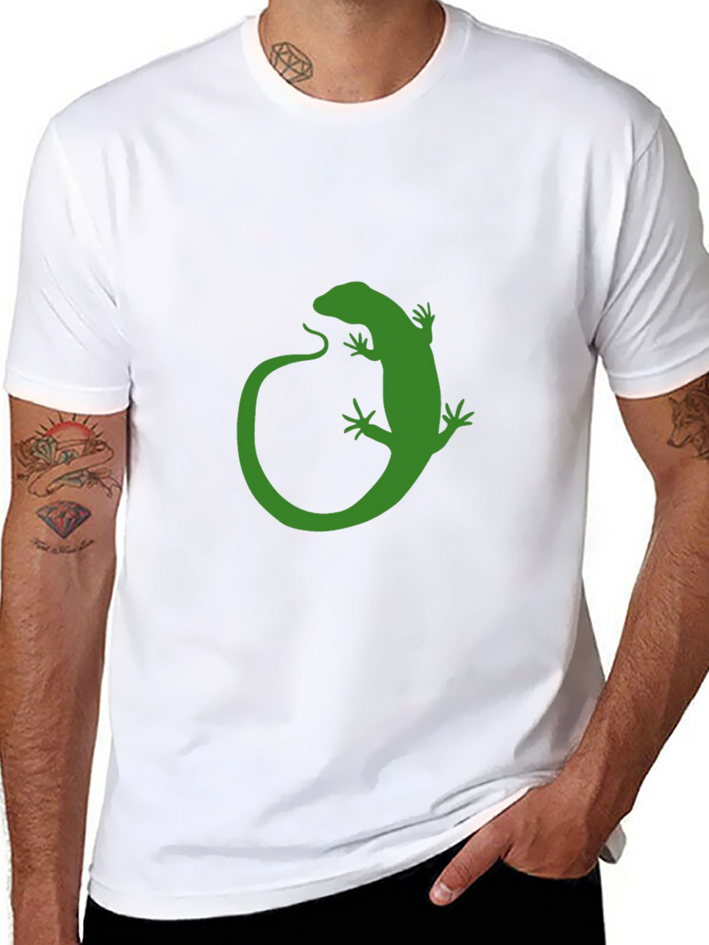 Green Lizard Graphic Black T-Shirt