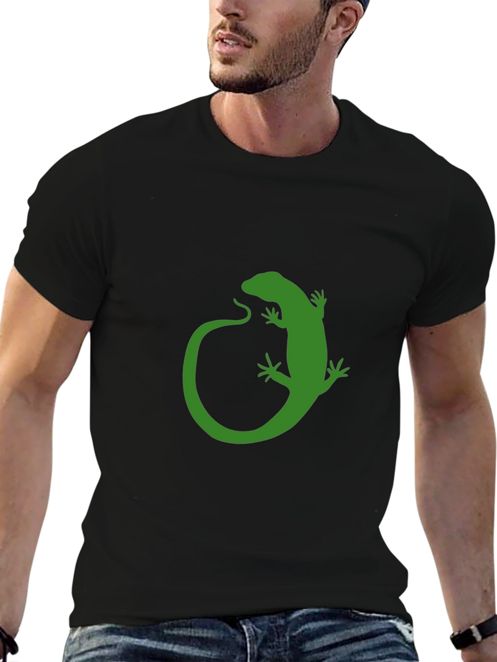 Green Lizard Graphic Black T-Shirt