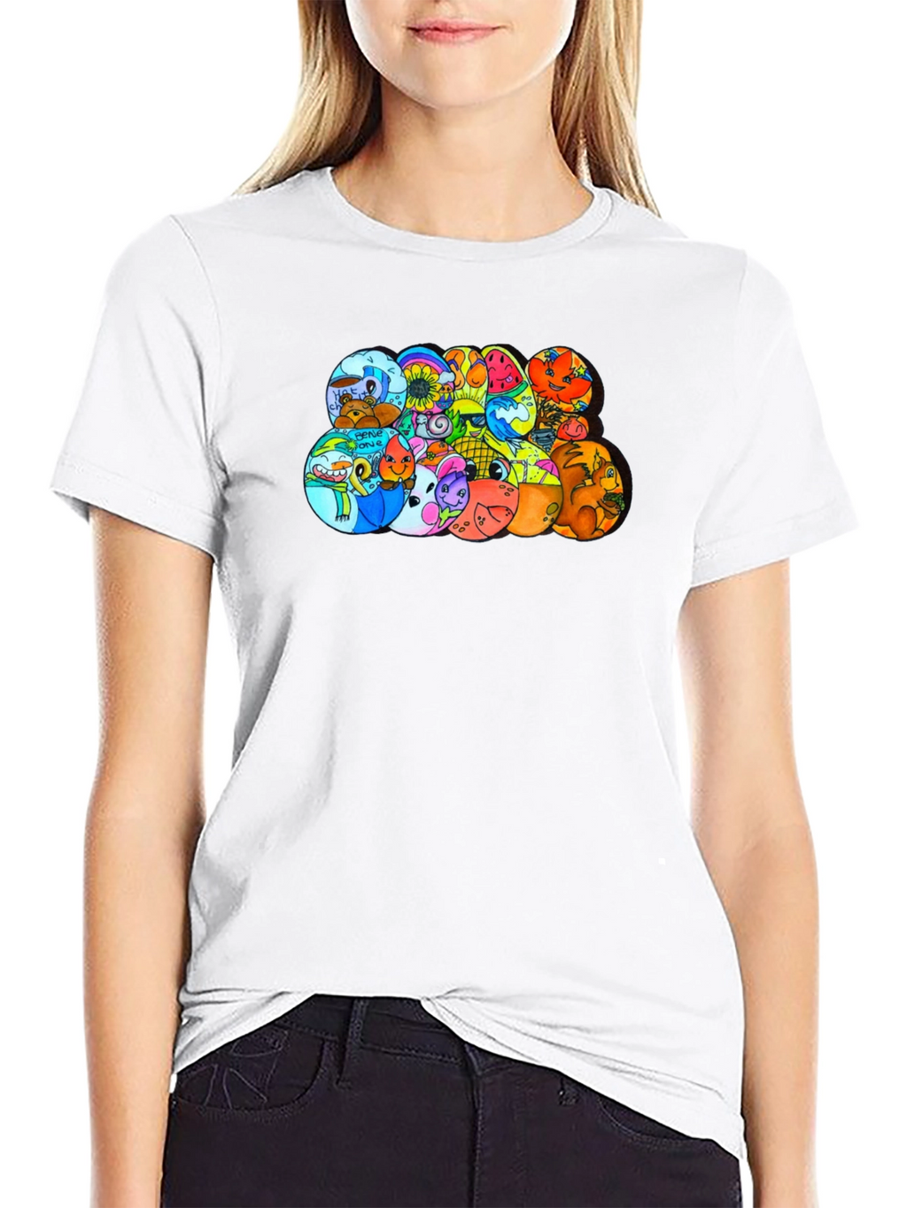 Cartoon Character Circles Black T-Shirt