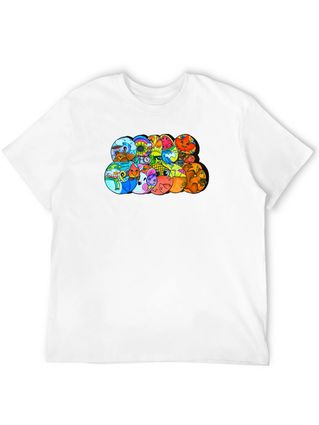 Cartoon Character Circles Black T-Shirt