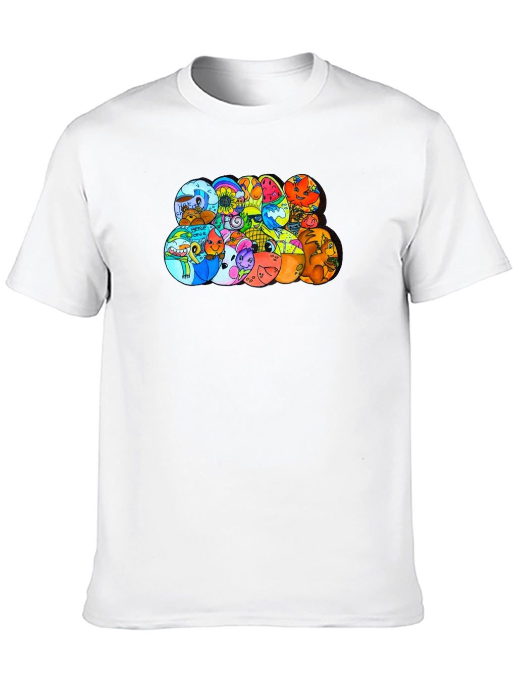 Cartoon Character Circles Black T-Shirt