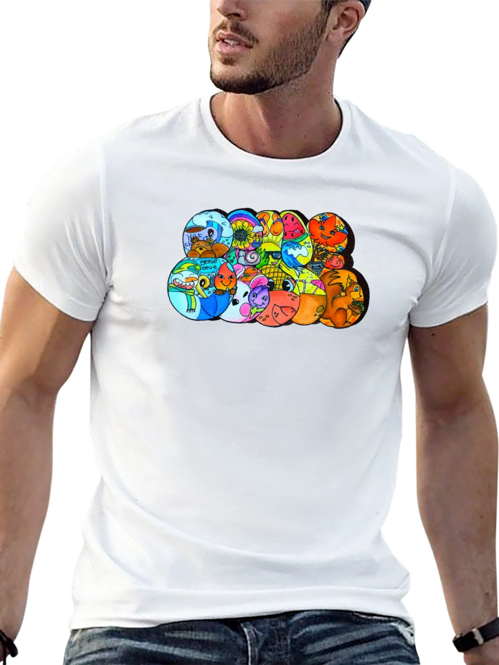 Cartoon Character Circles Black T-Shirt